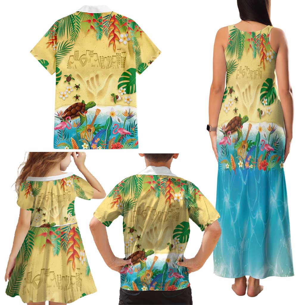 Hawaiian Alohawaii Family Matching Tank Maxi Dress and Hawaiian Shirt Tropical Plants and Animals on The Beach - Polynesian Pride