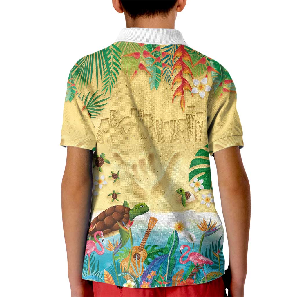 Hawaiian Alohawaii Kid Polo Shirt Tropical Plants and Animals on The Beach - Polynesian Pride