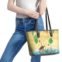 Hawaiian Alohawaii Leather Tote Bag Tropical Plants and Animals on The Beach - Polynesian Pride