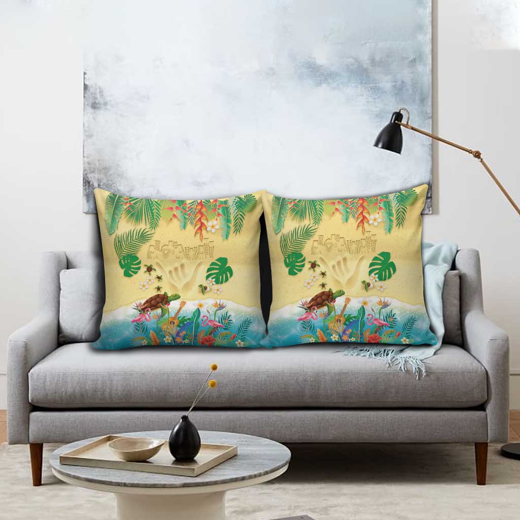 Hawaiian Alohawaii Pillow Cover Tropical Plants and Animals on The Beach - Polynesian Pride