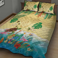Hawaiian Alohawaii Quilt Bed Set Tropical Plants and Animals on The Beach - Polynesian Pride