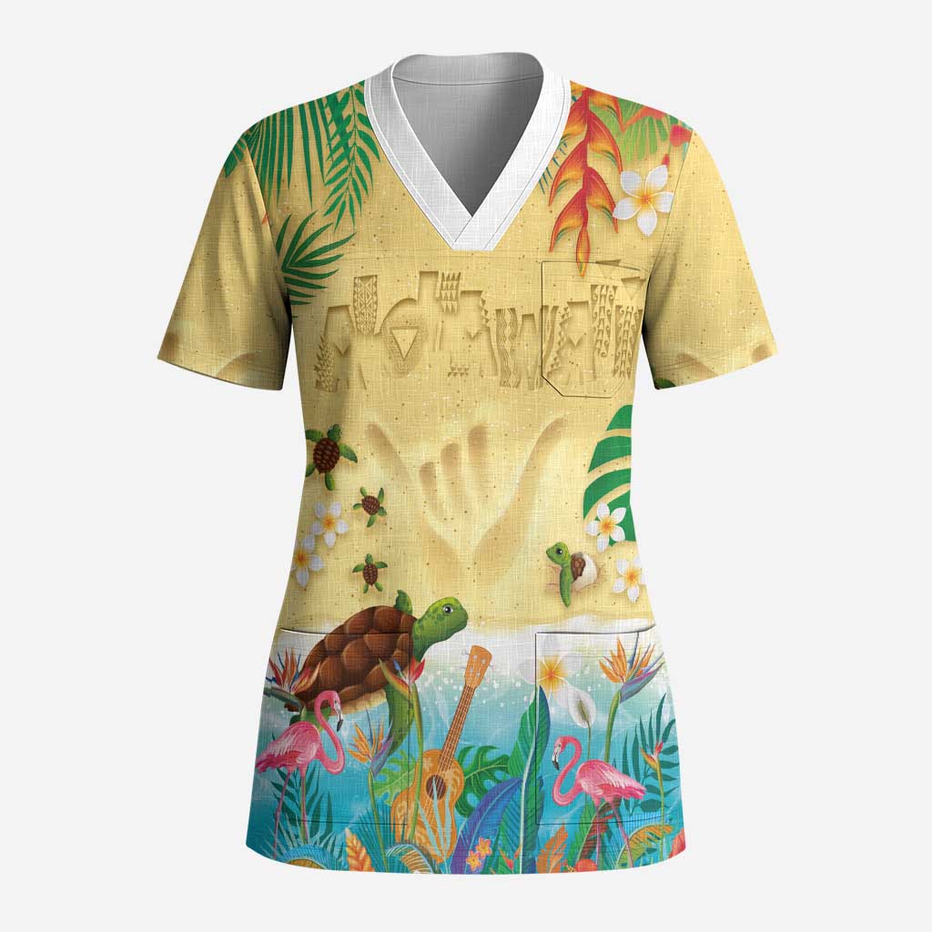 Hawaiian Alohawaii Scrub Top Tropical Plants and Animals on The Beach LT03 Adult Multicolor - Polynesian Pride
