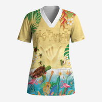 Hawaiian Alohawaii Scrub Top Tropical Plants and Animals on The Beach LT03 Adult Multicolor - Polynesian Pride