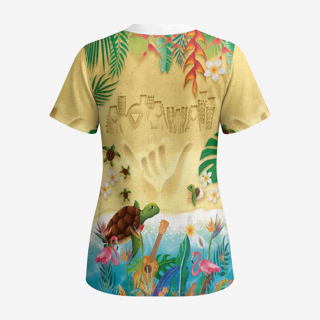 Hawaiian Alohawaii Scrub Top Tropical Plants and Animals on The Beach LT03 - Polynesian Pride