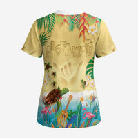 Hawaiian Alohawaii Scrub Top Tropical Plants and Animals on The Beach LT03 - Polynesian Pride