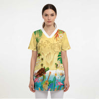 Hawaiian Alohawaii Scrub Top Tropical Plants and Animals on The Beach LT03 - Polynesian Pride