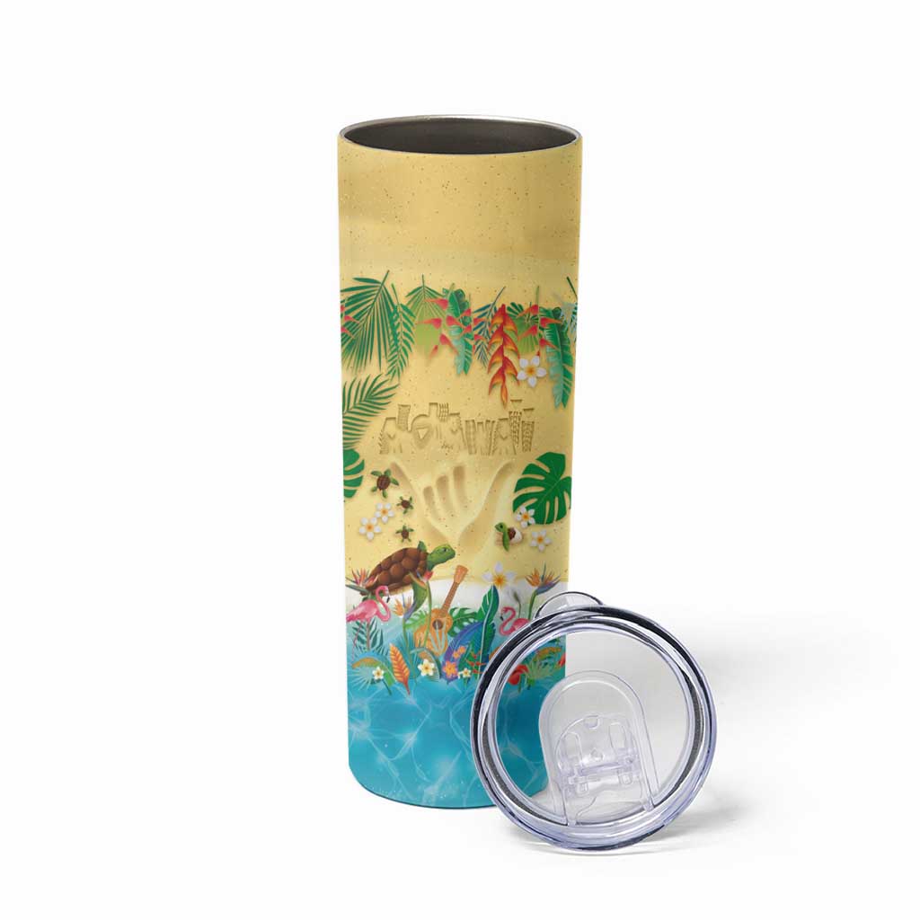 Hawaiian Alohawaii Skinny Tumbler Tropical Plants and Animals on The Beach - Polynesian Pride
