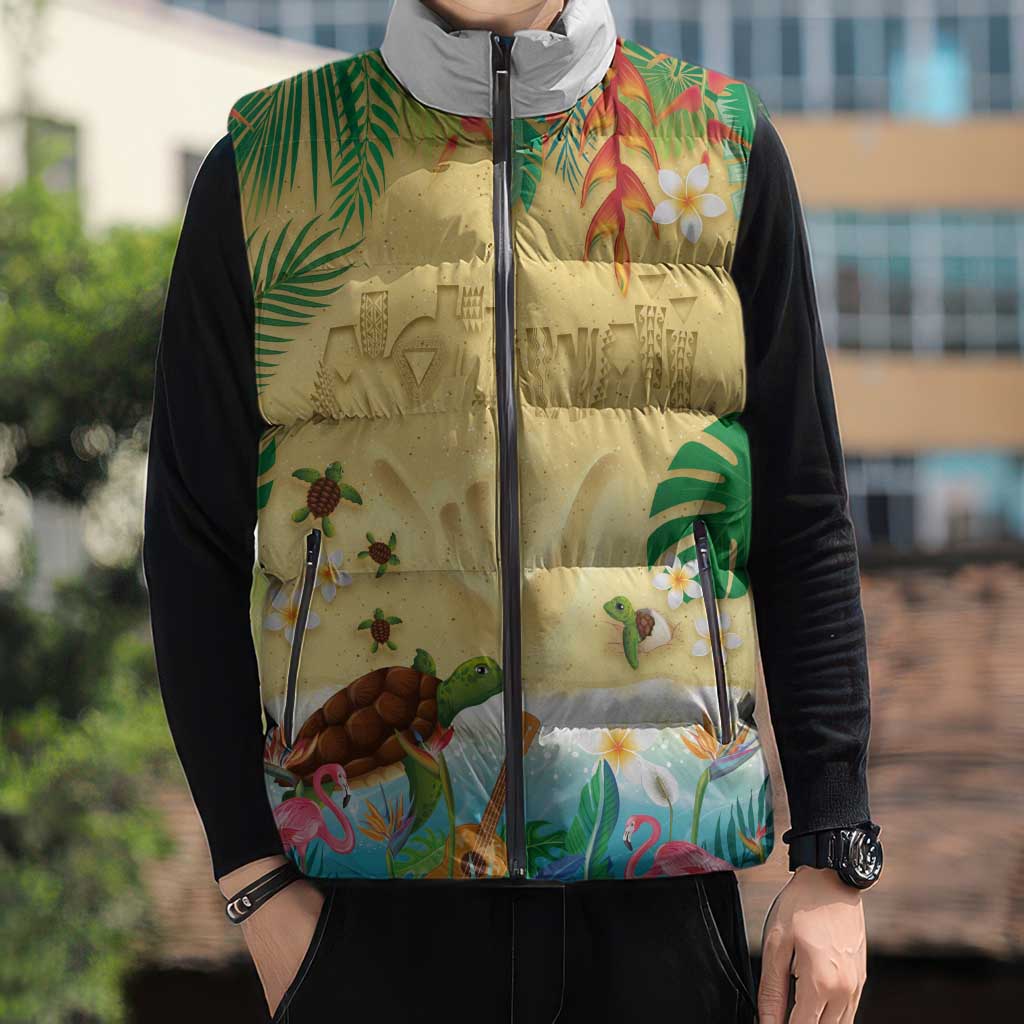 Hawaiian Alohawaii Sleeveless Puffer Jacket Tropical Plants and Animals on The Beach LT03 - Polynesian Pride