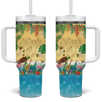 Hawaiian Alohawaii Tumbler With Handle Tropical Plants and Animals on The Beach - Polynesian Pride