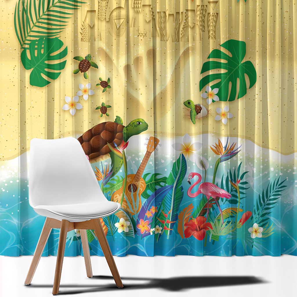 Hawaiian Alohawaii Window Curtain Tropical Plants and Animals on The Beach - Polynesian Pride