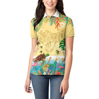 Hawaiian Alohawaii Women Polo Shirt Tropical Plants and Animals on The Beach - Polynesian Pride