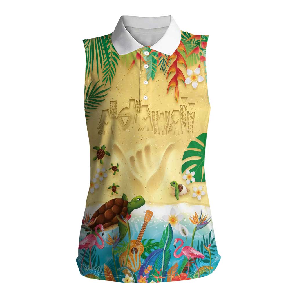 Hawaiian Alohawaii Women Sleeveless Polo Shirt Tropical Plants and Animals on The Beach LT03 Female Multicolor - Polynesian Pride