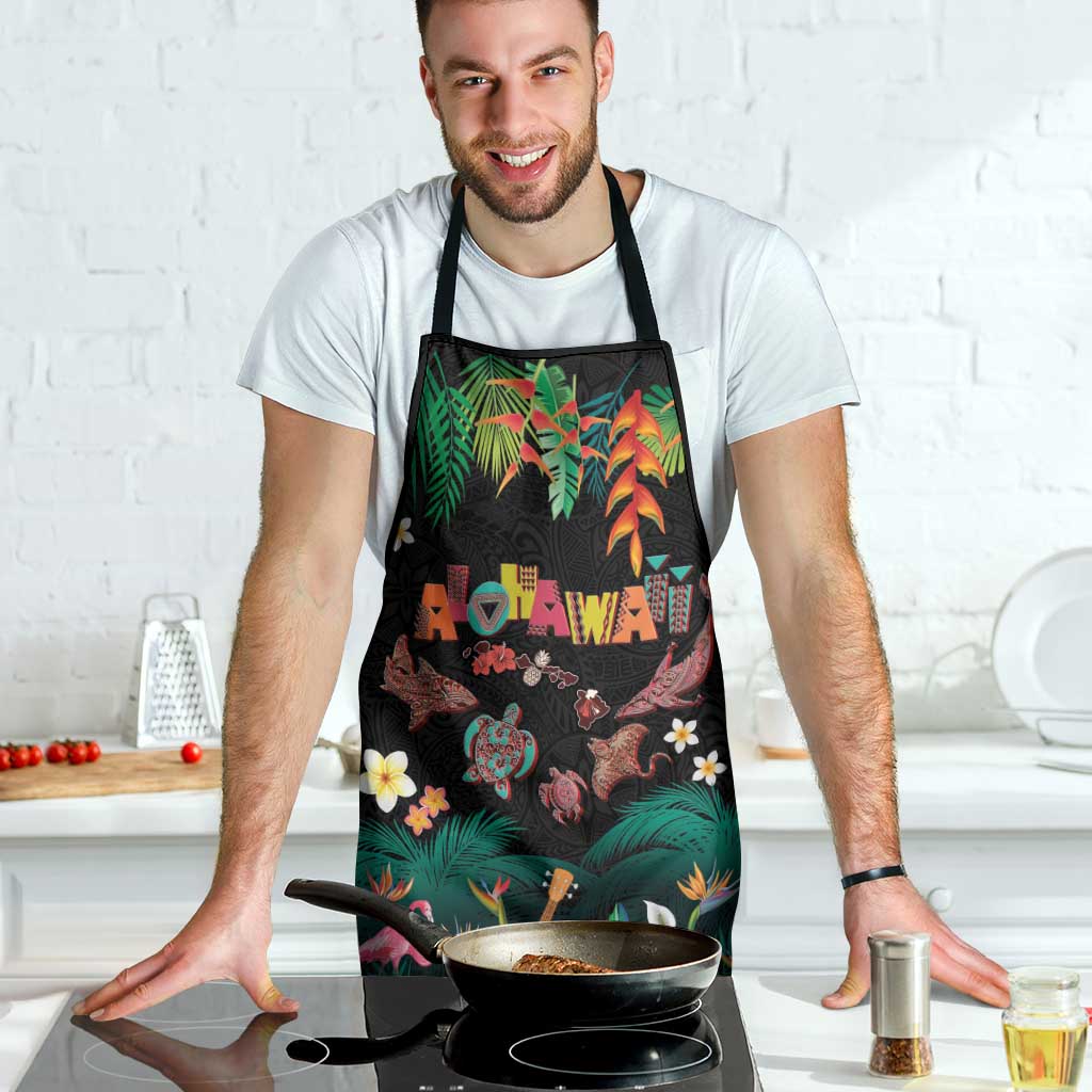 Hawaiian Alohawaii Apron Tribal Sea Animals Tattoo and Tropical Plants LT03 - Polynesian Pride