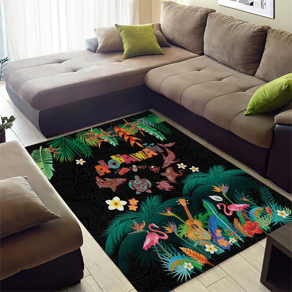 Hawaiian Alohawaii Area Rug Tribal Sea Animals Tattoo and Tropical Plants - Polynesian Pride