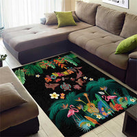 Hawaiian Alohawaii Area Rug Tribal Sea Animals Tattoo and Tropical Plants - Polynesian Pride