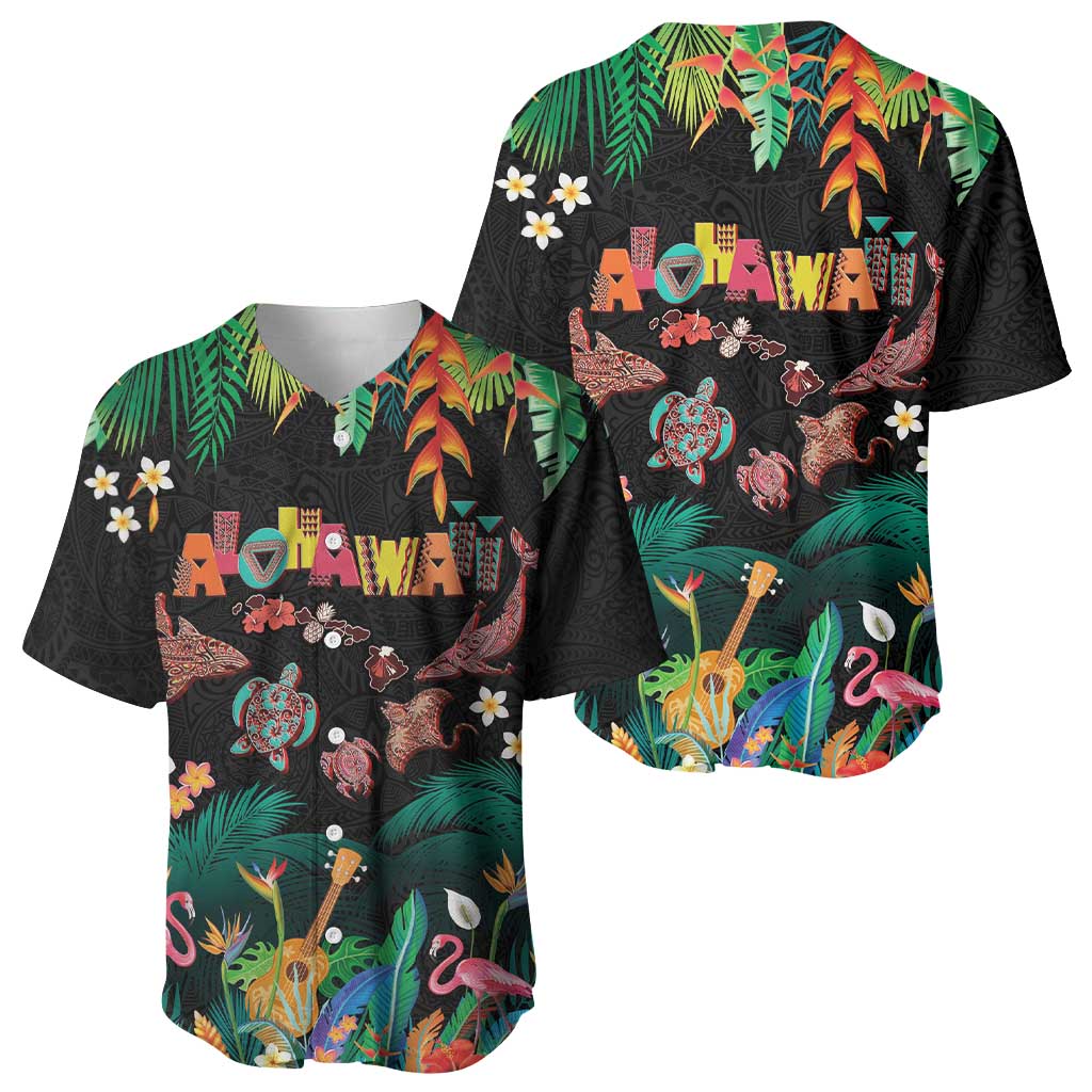 Hawaiian Alohawaii Baseball Jersey Tribal Sea Animals Tattoo and Tropical Plants LT03 - Polynesian Pride