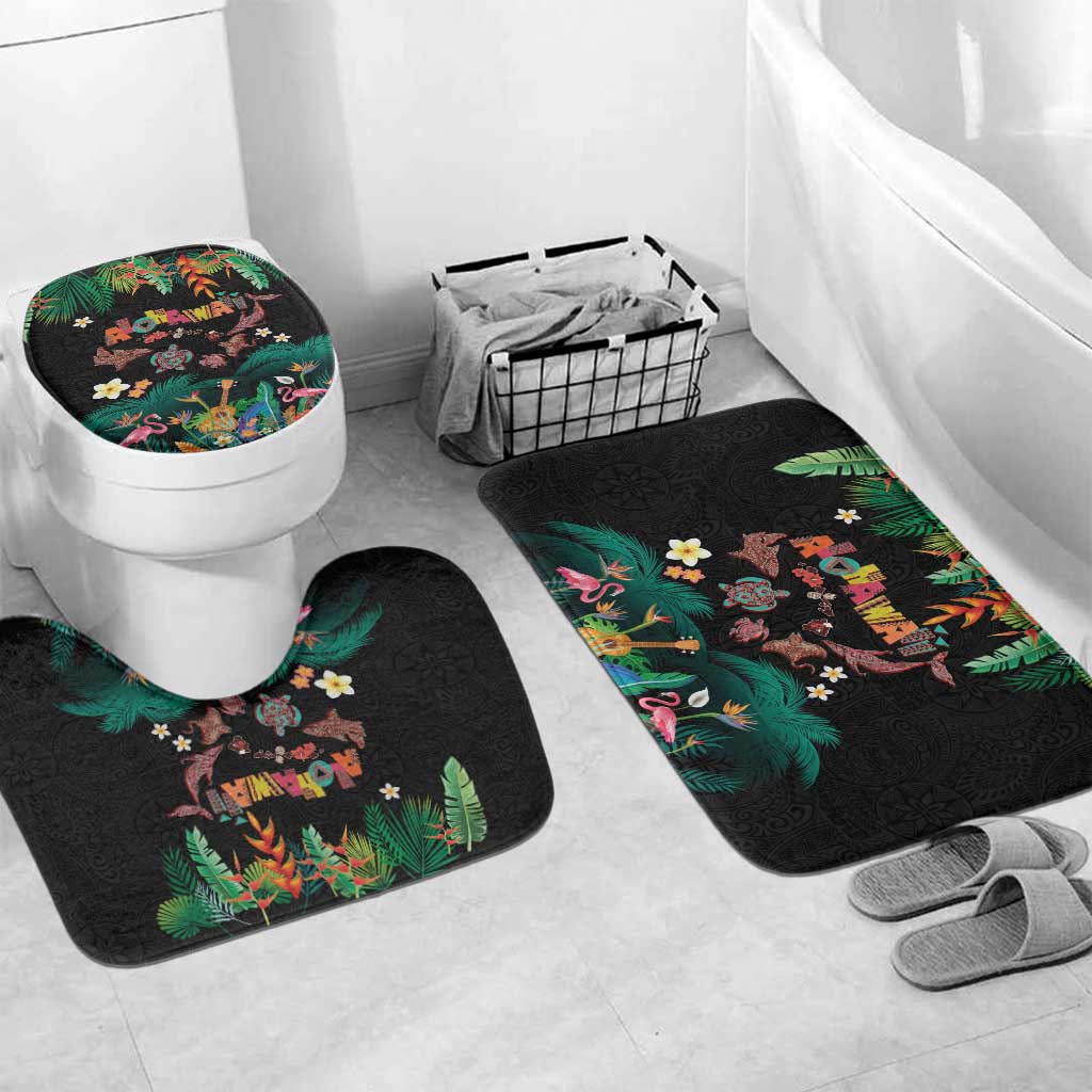 Hawaiian Alohawaii Bathroom Set Tribal Sea Animals Tattoo and Tropical Plants - Polynesian Pride