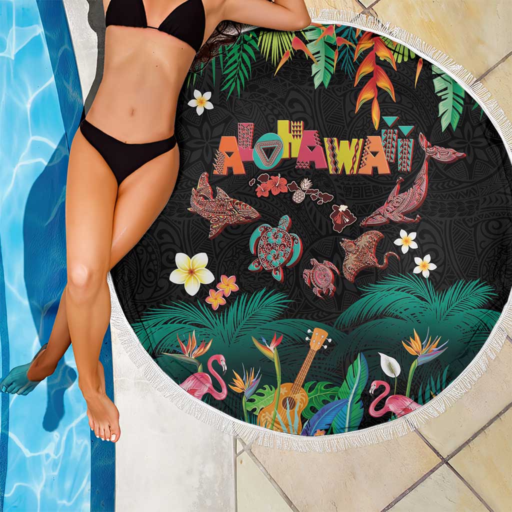 Hawaiian Alohawaii Beach Blanket Tribal Sea Animals Tattoo and Tropical Plants - Polynesian Pride