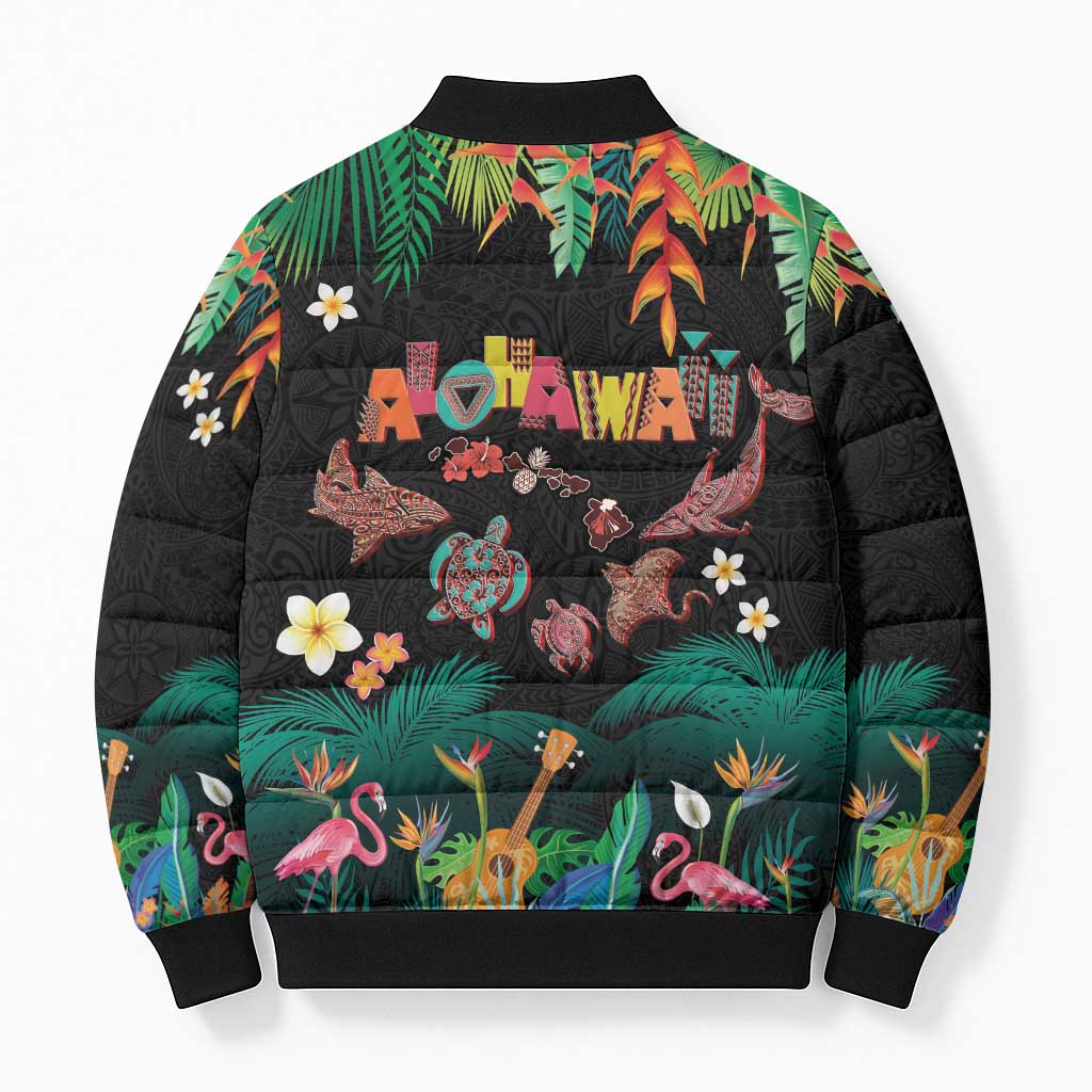 Hawaiian Alohawaii Bomber Puffer Jacket Tribal Sea Animals Tattoo and Tropical Plants LT03 - Polynesian Pride