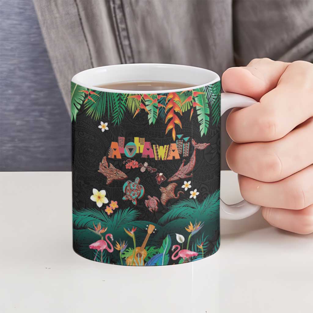 Hawaiian Alohawaii Ceramic Mug Tribal Sea Animals Tattoo and Tropical Plants LT03 - Polynesian Pride