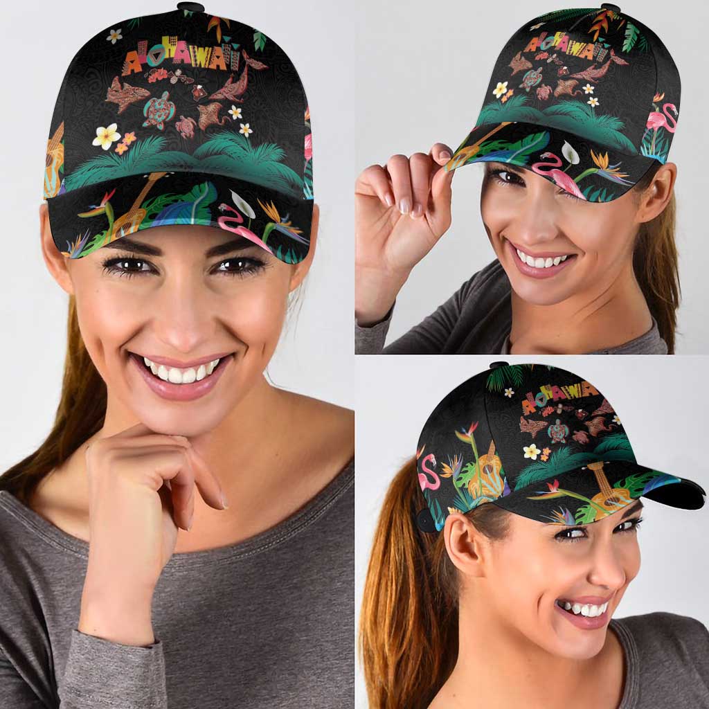 Hawaiian Alohawaii Classic Cap Tribal Sea Animals Tattoo and Tropical Plants LT03 - Polynesian Pride