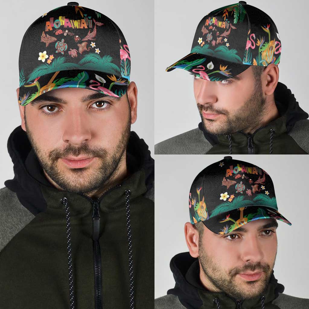 Hawaiian Alohawaii Classic Cap Tribal Sea Animals Tattoo and Tropical Plants LT03 - Polynesian Pride