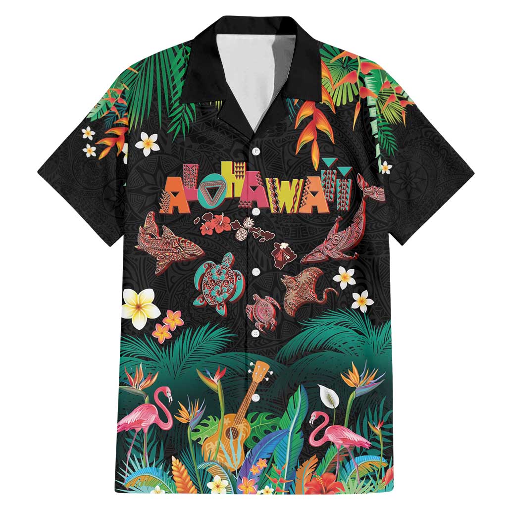 Hawaiian Alohawaii Family Matching Mermaid Dress and Hawaiian Shirt Tribal Sea Animals Tattoo and Tropical Plants - Polynesian Pride