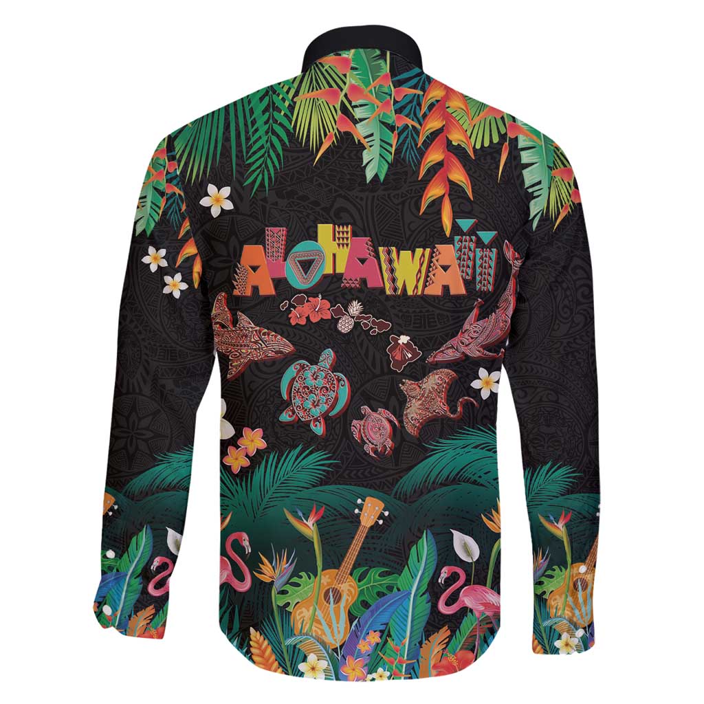 Hawaiian Alohawaii Family Matching Mermaid Dress and Hawaiian Shirt Tribal Sea Animals Tattoo and Tropical Plants - Polynesian Pride