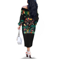 Hawaiian Alohawaii Family Matching Off The Shoulder Long Sleeve Dress and Hawaiian Shirt Tribal Sea Animals Tattoo and Tropical Plants - Polynesian Pride