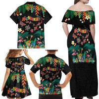 Hawaiian Alohawaii Family Matching Off Shoulder Maxi Dress and Hawaiian Shirt Tribal Sea Animals Tattoo and Tropical Plants - Polynesian Pride