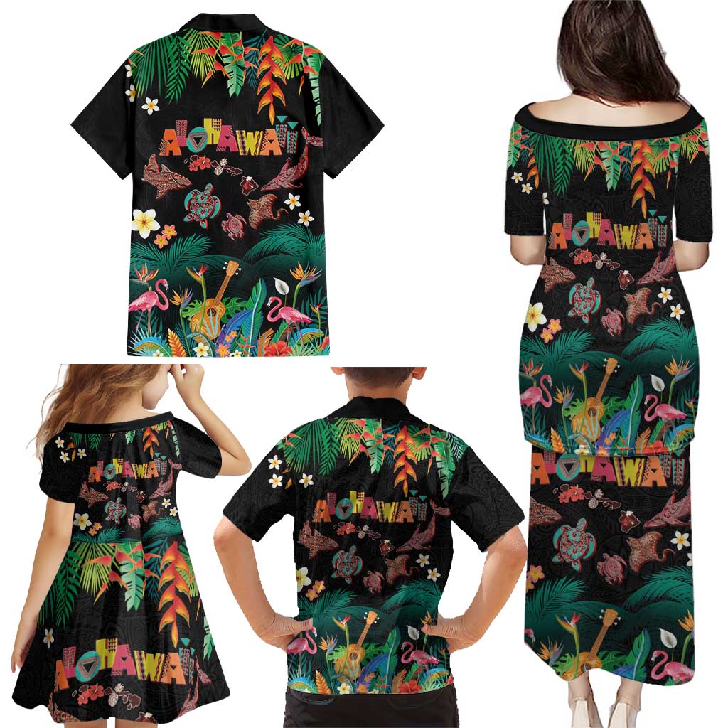 Hawaiian Alohawaii Family Matching Puletasi and Hawaiian Shirt Tribal Sea Animals Tattoo and Tropical Plants - Polynesian Pride