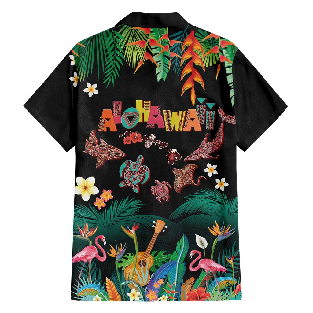 Hawaiian Alohawaii Family Matching Puletasi and Hawaiian Shirt Tribal Sea Animals Tattoo and Tropical Plants - Polynesian Pride