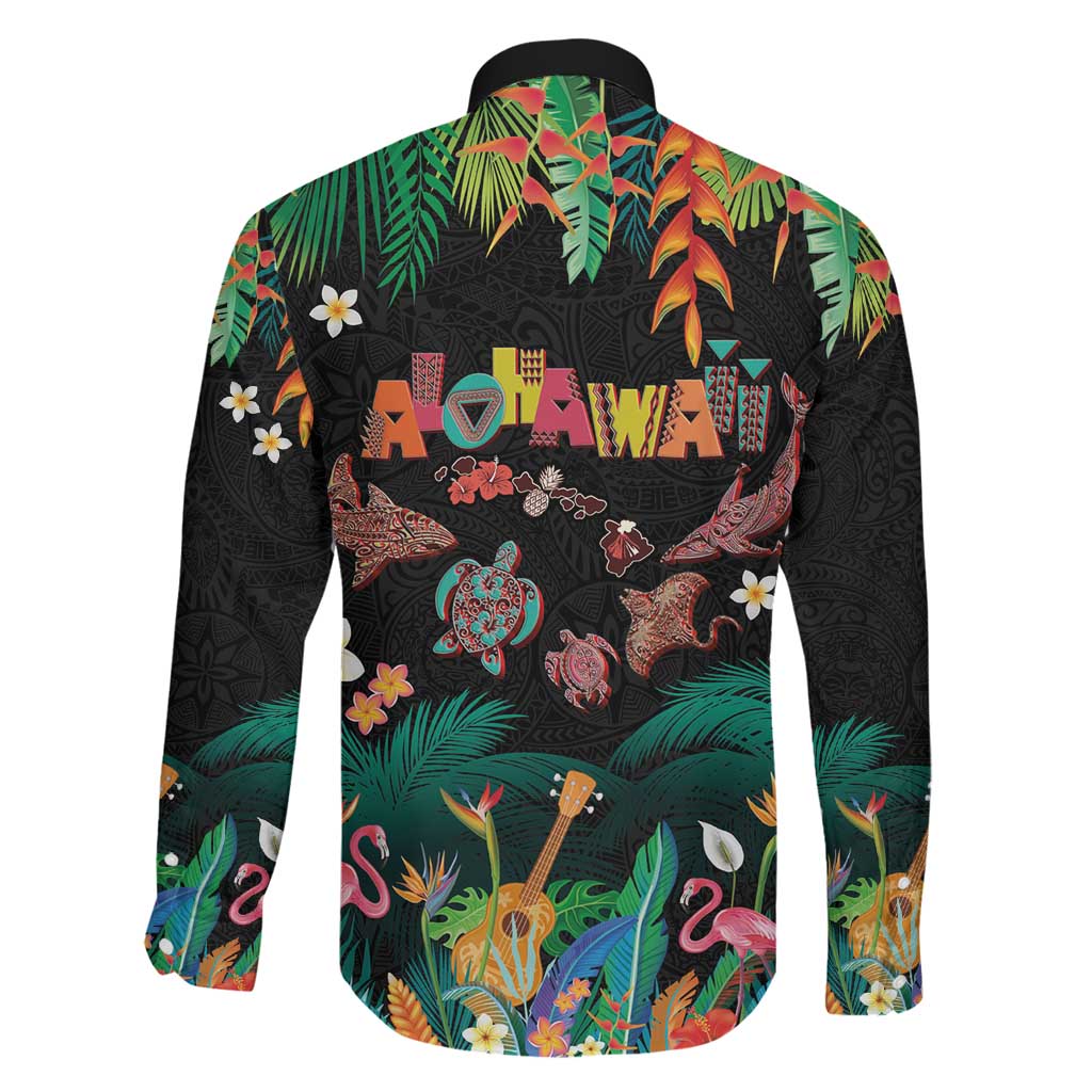 Hawaiian Alohawaii Family Matching Puletasi and Hawaiian Shirt Tribal Sea Animals Tattoo and Tropical Plants - Polynesian Pride