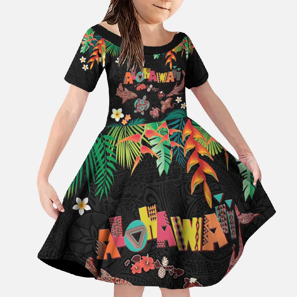 Hawaiian Alohawaii Family Matching Short Sleeve Bodycon Dress and Hawaiian Shirt Tribal Sea Animals Tattoo and Tropical Plants - Polynesian Pride