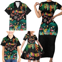 Hawaiian Alohawaii Family Matching Short Sleeve Bodycon Dress and Hawaiian Shirt Tribal Sea Animals Tattoo and Tropical Plants - Polynesian Pride