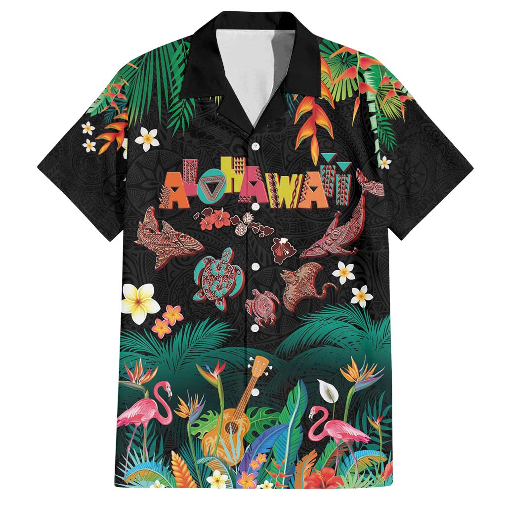 Hawaiian Alohawaii Family Matching Summer Maxi Dress and Hawaiian Shirt Tribal Sea Animals Tattoo and Tropical Plants - Polynesian Pride