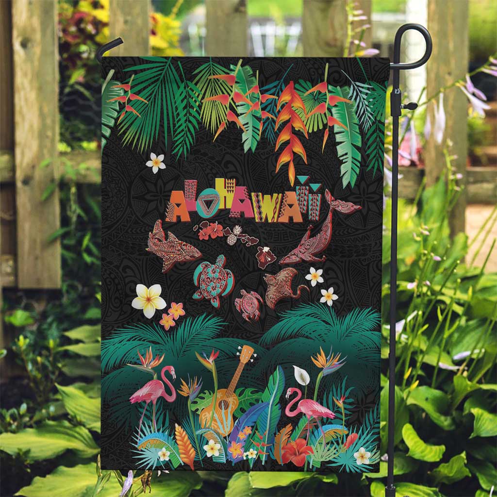 Hawaiian Alohawaii Garden Flag Tribal Sea Animals Tattoo and Tropical Plants - Polynesian Pride