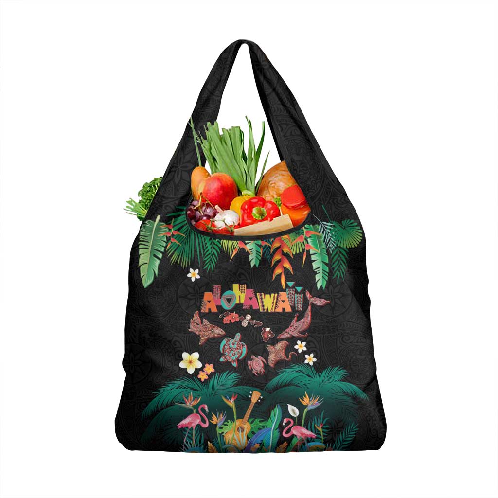 Hawaiian Alohawaii Grocery Bag Tribal Sea Animals Tattoo and Tropical Plants - Polynesian Pride