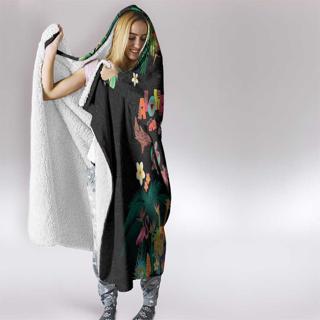 Hawaiian Alohawaii Hooded Blanket Tribal Sea Animals Tattoo and Tropical Plants LT03 - Polynesian Pride