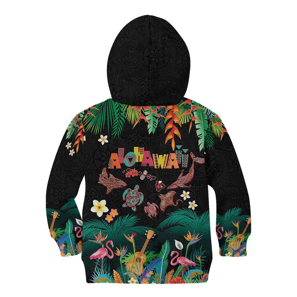 Hawaiian Alohawaii Kid Hoodie Tribal Sea Animals Tattoo and Tropical Plants - Polynesian Pride