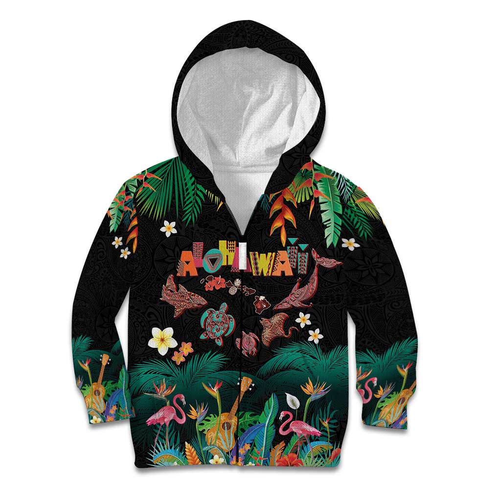 Hawaiian Alohawaii Kid Hoodie Tribal Sea Animals Tattoo and Tropical Plants - Polynesian Pride