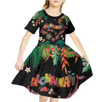 Hawaiian Alohawaii Kid Short Sleeve Dress Tribal Sea Animals Tattoo and Tropical Plants - Polynesian Pride