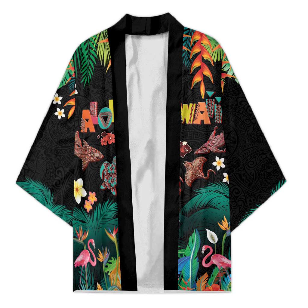 Hawaiian Alohawaii Kimono Tribal Sea Animals Tattoo and Tropical Plants - Polynesian Pride
