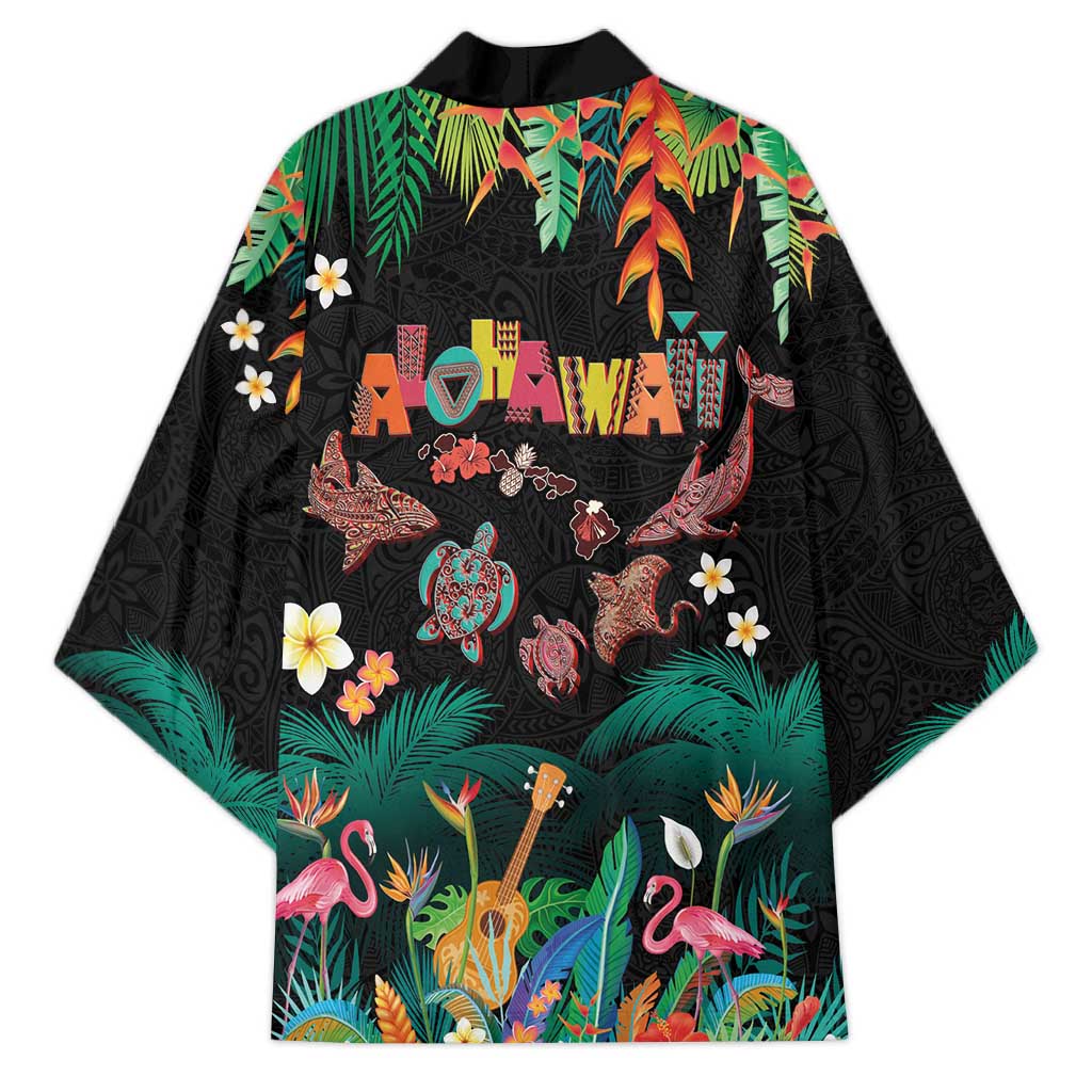 Hawaiian Alohawaii Kimono Tribal Sea Animals Tattoo and Tropical Plants - Polynesian Pride