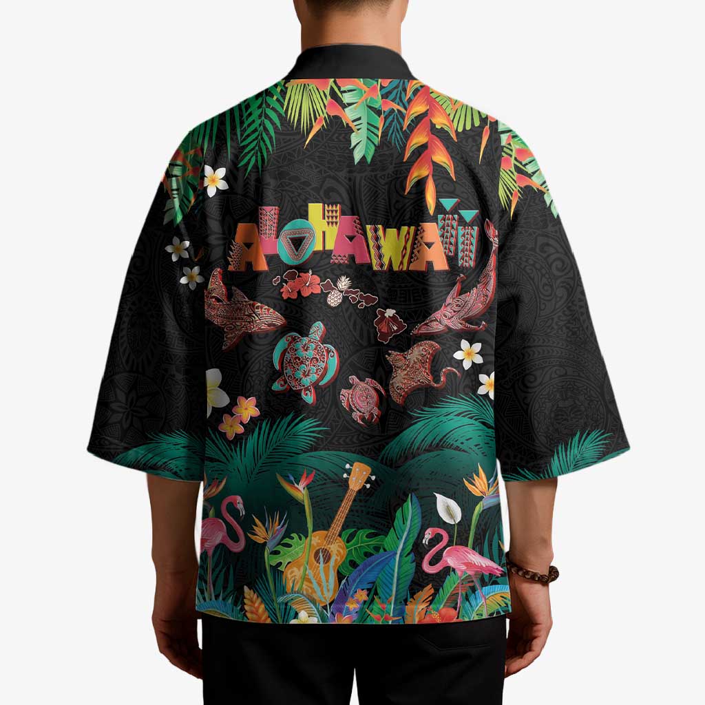 Hawaiian Alohawaii Kimono Tribal Sea Animals Tattoo and Tropical Plants - Polynesian Pride