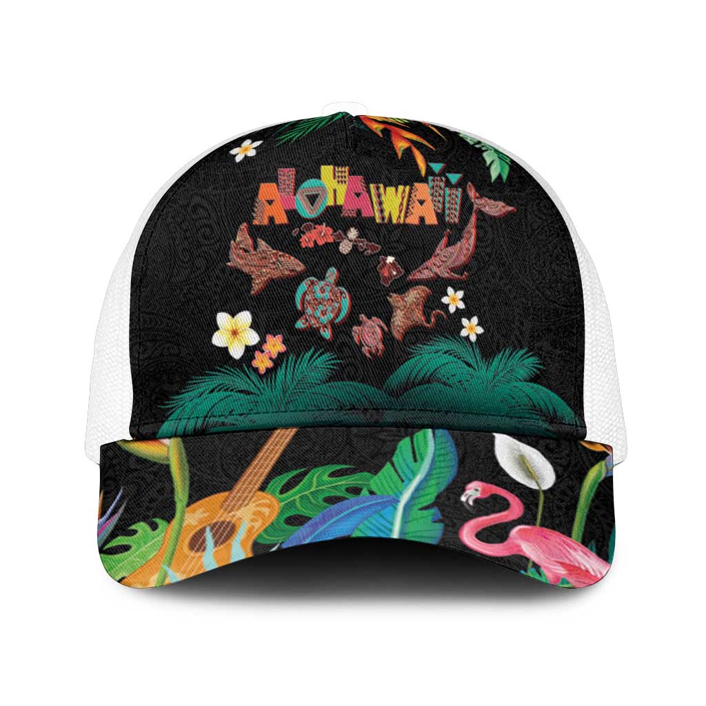 Hawaiian Alohawaii Mesh Trucker Cap Tribal Sea Animals Tattoo and Tropical Plants - Polynesian Pride