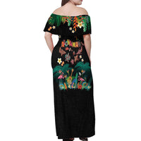 Hawaiian Alohawaii Off Shoulder Maxi Dress Tribal Sea Animals Tattoo and Tropical Plants - Polynesian Pride