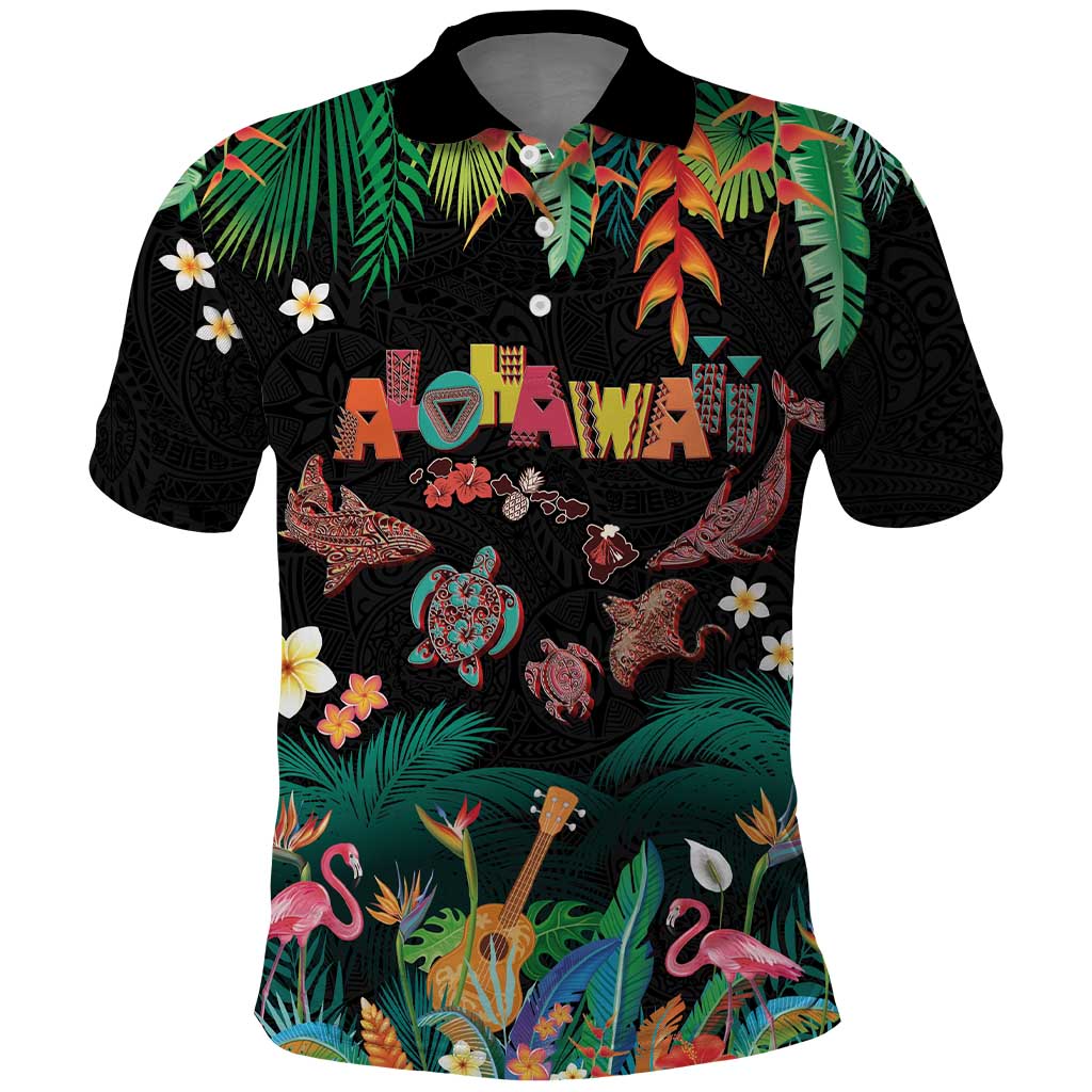Hawaiian Alohawaii Polo Shirt Tribal Sea Animals Tattoo and Tropical Plants - Polynesian Pride