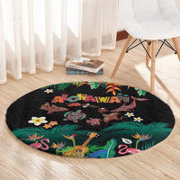 Hawaiian Alohawaii Round Carpet Tribal Sea Animals Tattoo and Tropical Plants - Polynesian Pride