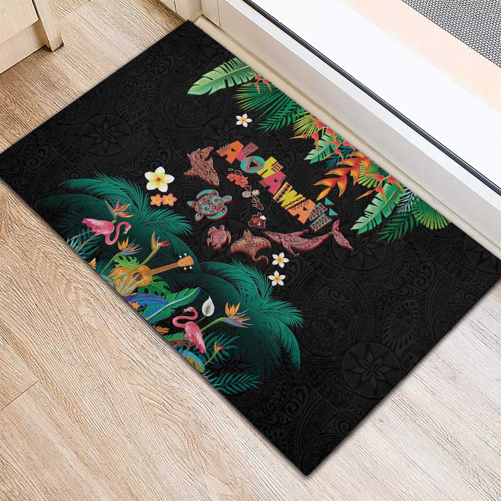 Hawaiian Alohawaii Rubber Doormat Tribal Sea Animals Tattoo and Tropical Plants LT03 - Polynesian Pride